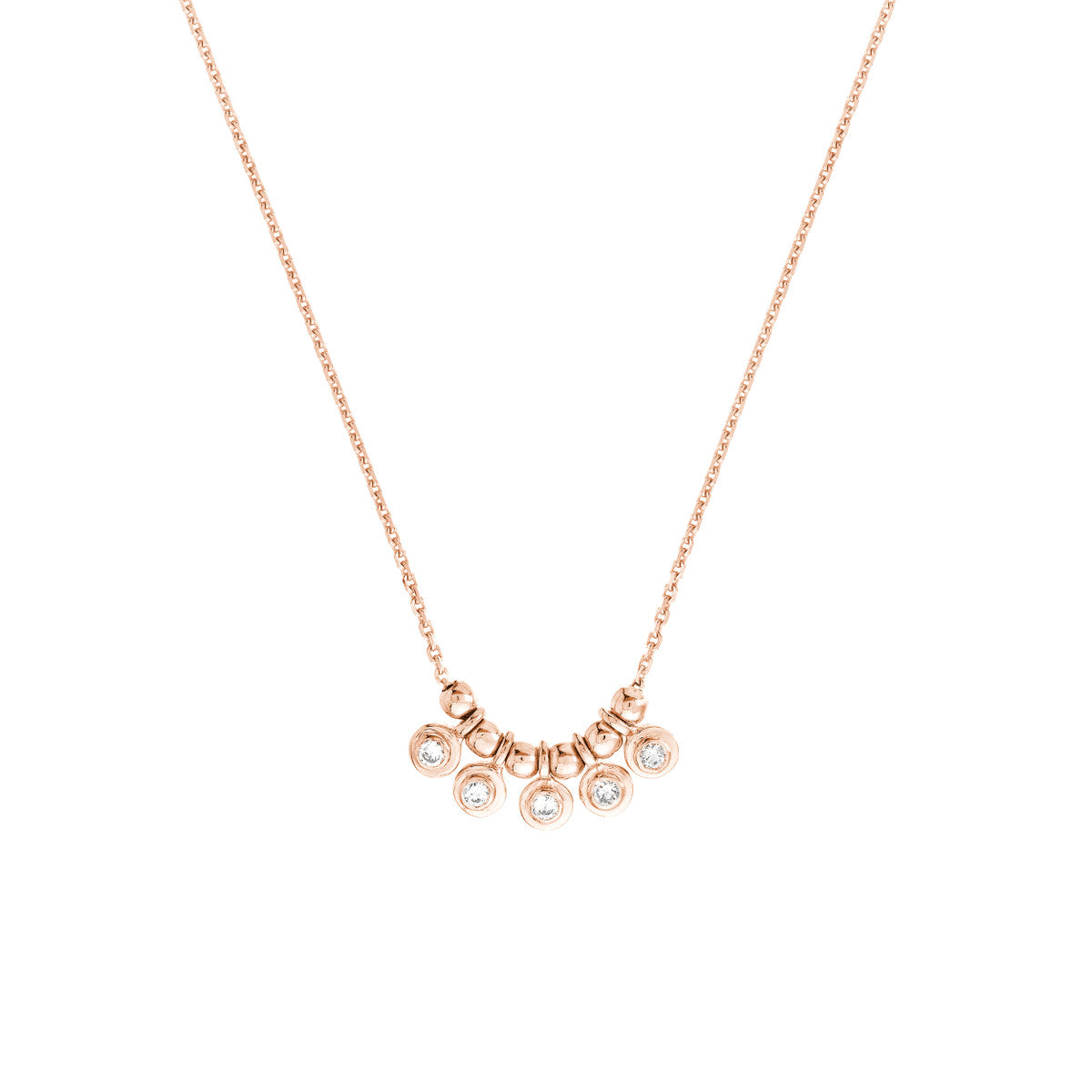 Mini Diamond Bezel and Bead Necklace in 14K Yellow, White, or Rose Gold
