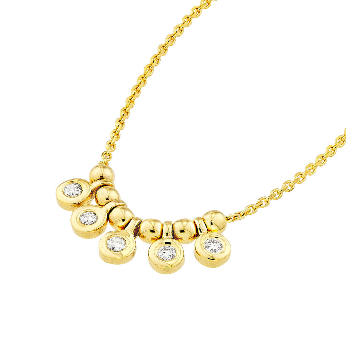 Mini Diamond Bezel and Bead Necklace in 14K Yellow, White, or Rose Gold