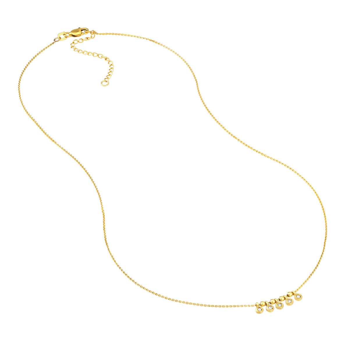 Mini Diamond Bezel and Bead Necklace in 14K Yellow, White, or Rose Gold