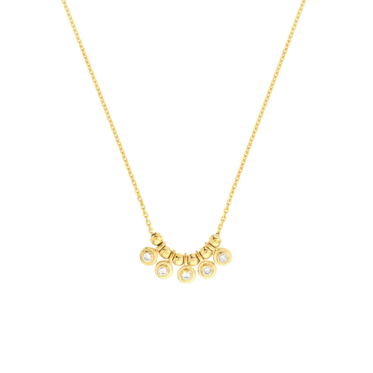 Mini Diamond Bezel and Bead Necklace in 14K Yellow, White, or Rose Gold