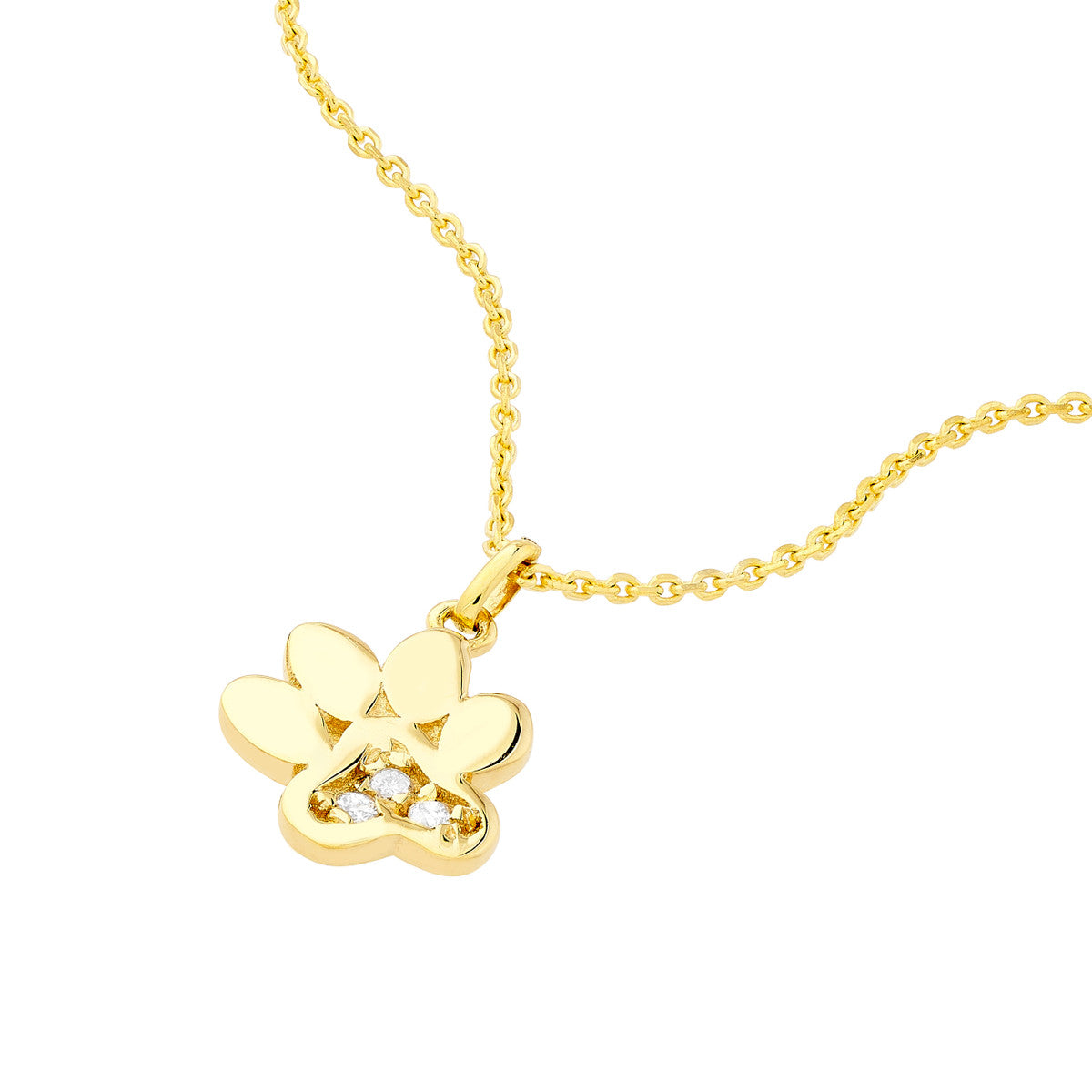 3pt Diamond Paw Print Adj. Necklace 14K Yellow Gold