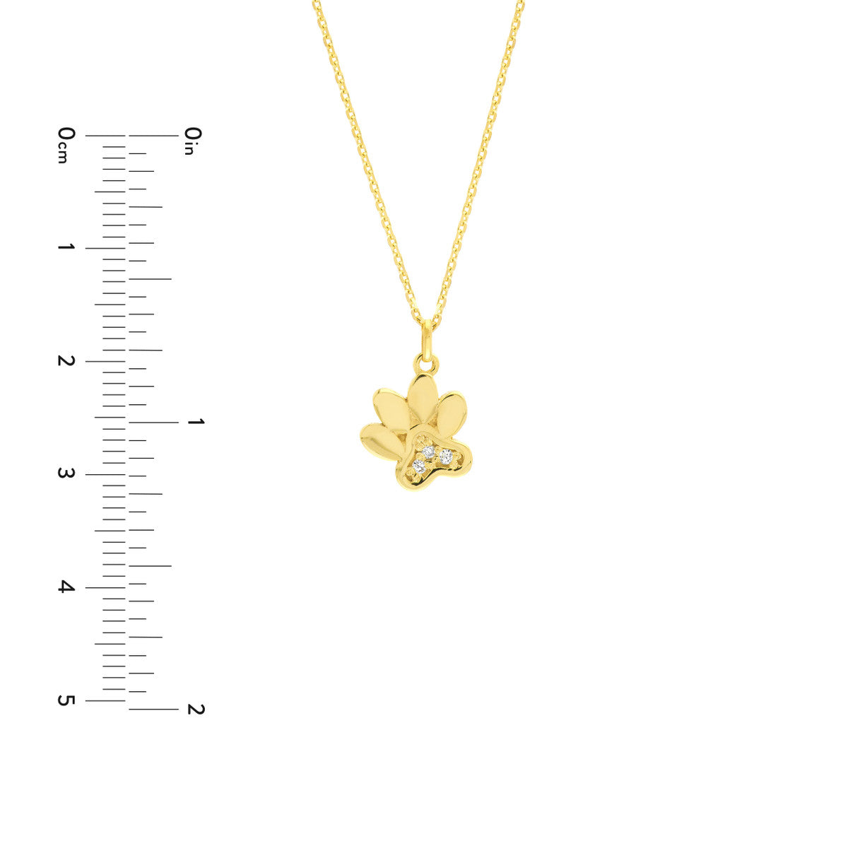3pt Diamond Paw Print Adj. Necklace 14K Yellow Gold