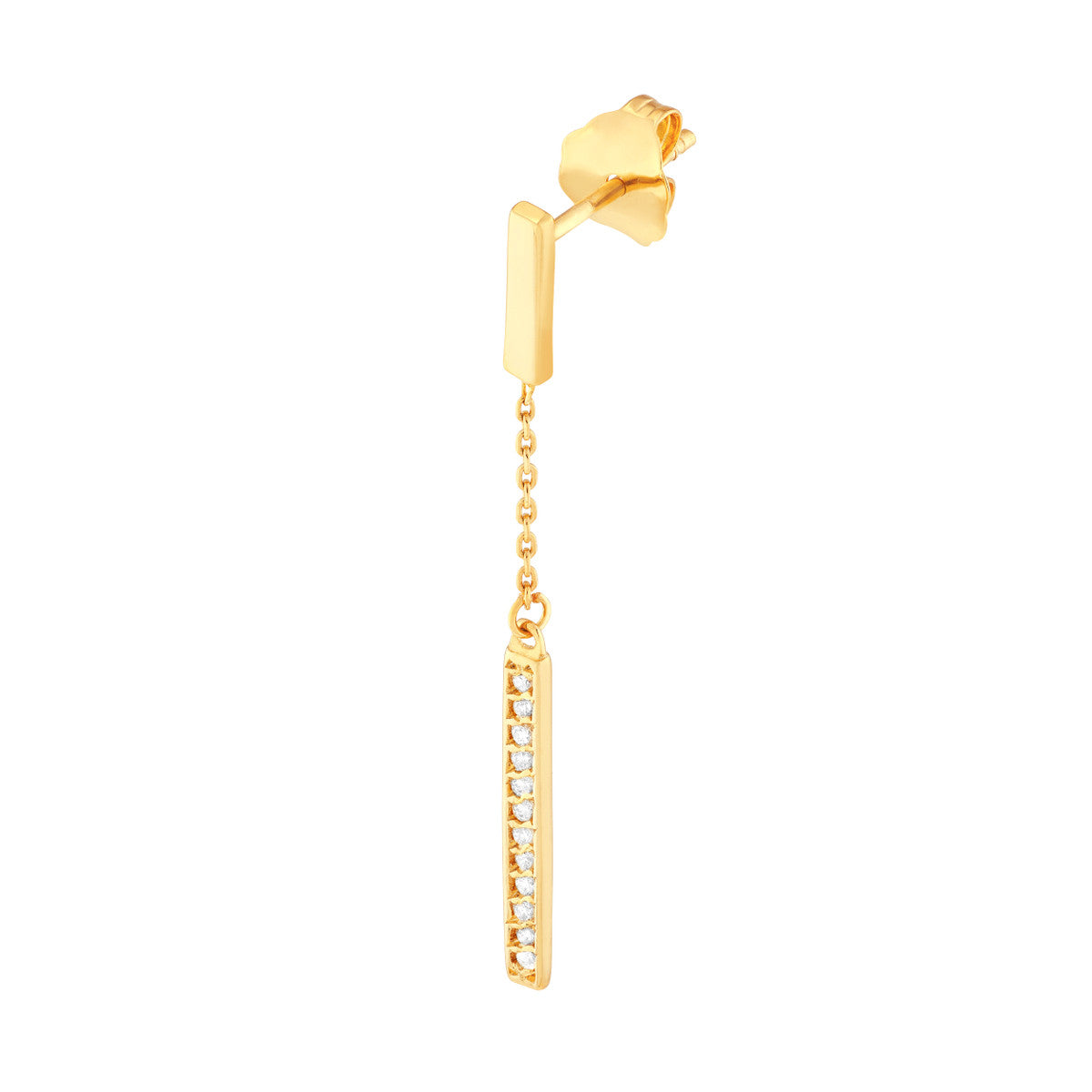 Diamond and Polished Bar Drop Earrings 14K Yellow Gold