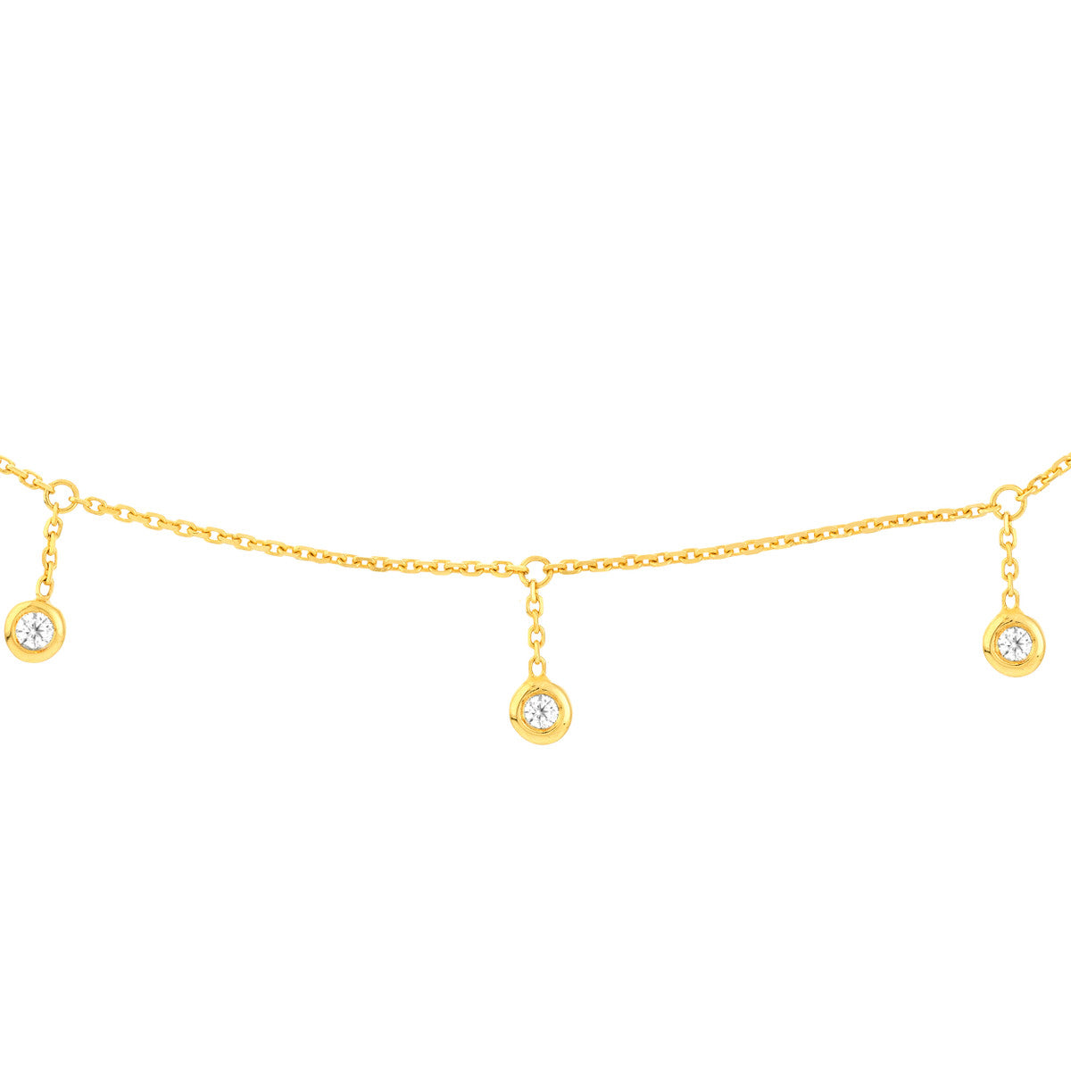 Diamond Bezel Drop Adjustable Choker 14K Yellow Gold