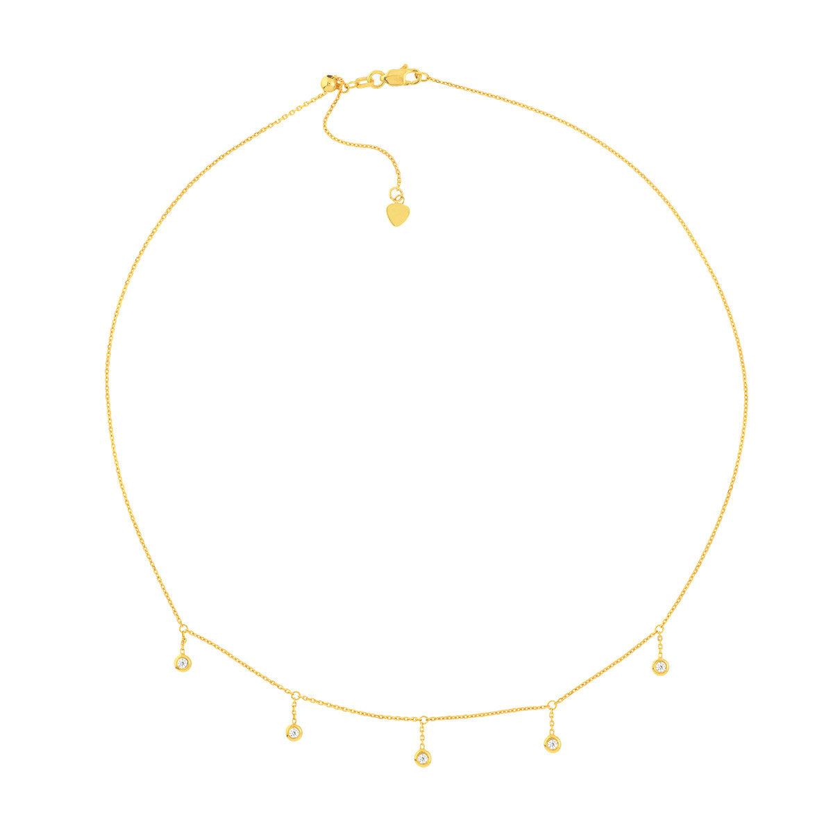 Diamond Bezel Drop Adjustable Choker 14K Yellow Gold