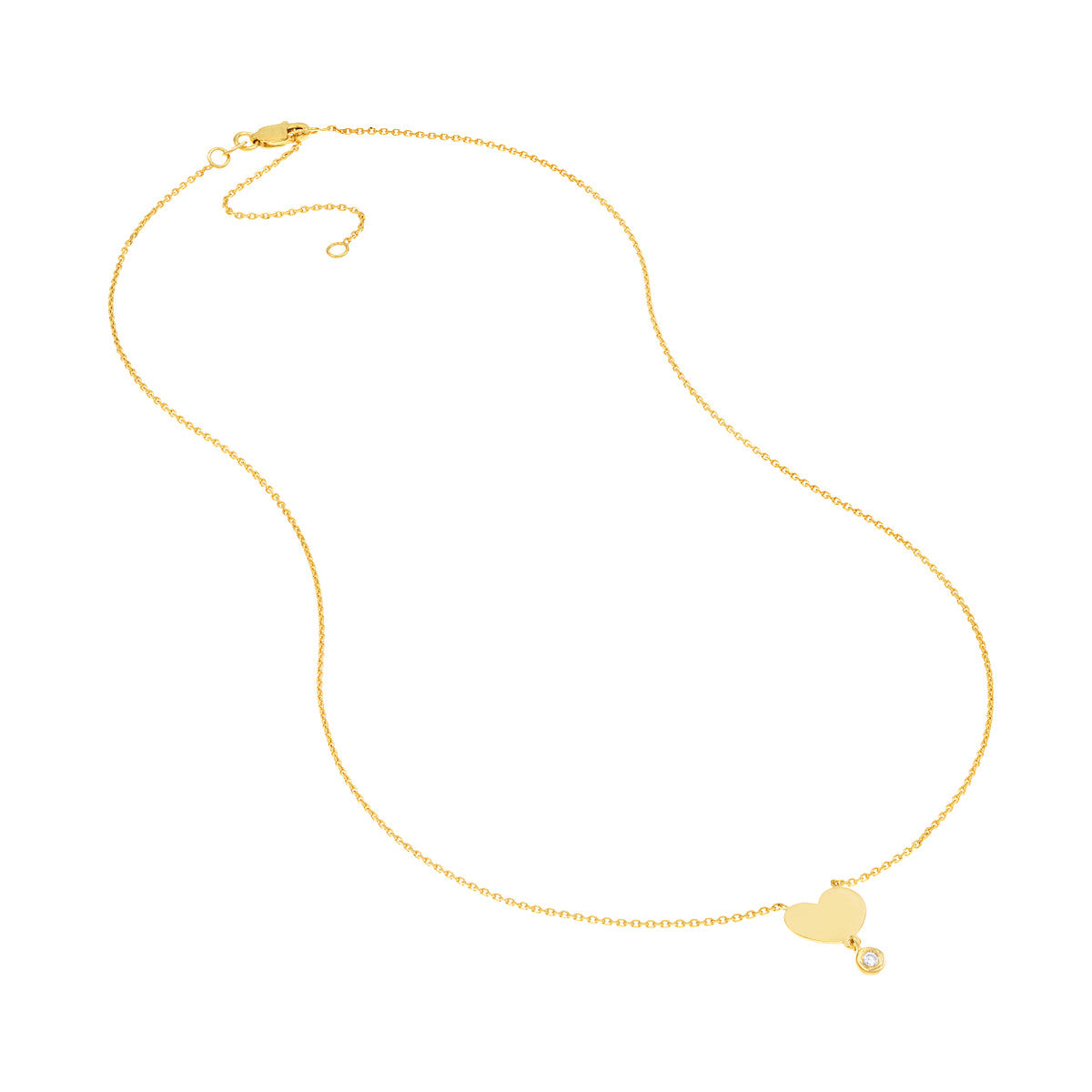 Heart with Diamond Drop Adjustable Necklace 14K Yellow Gold