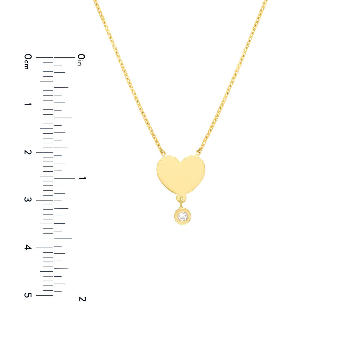 Heart with Diamond Drop Adjustable Necklace 14K Yellow Gold