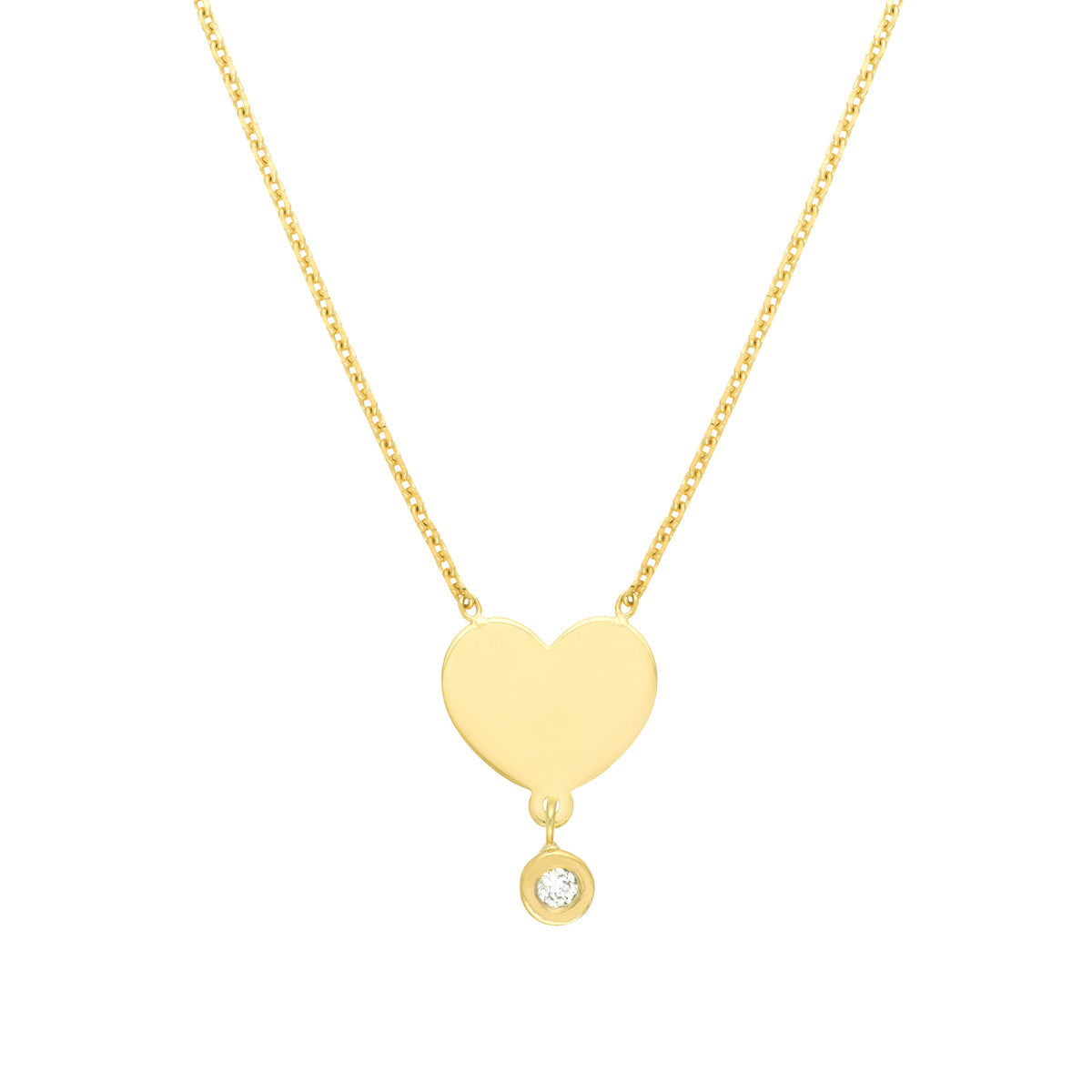 Heart with Diamond Drop Adjustable Necklace 14K Yellow Gold