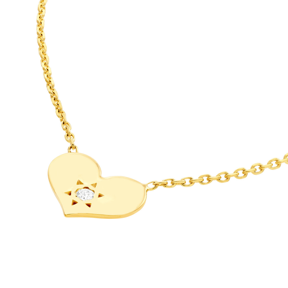 Heart with Diamond Adjustable Necklace 14K Yellow Gold