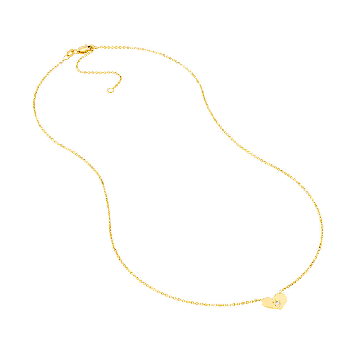 Heart with Diamond Adjustable Necklace 14K Yellow Gold