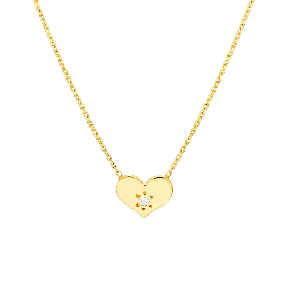 Heart with Diamond Adjustable Necklace 14K Yellow Gold