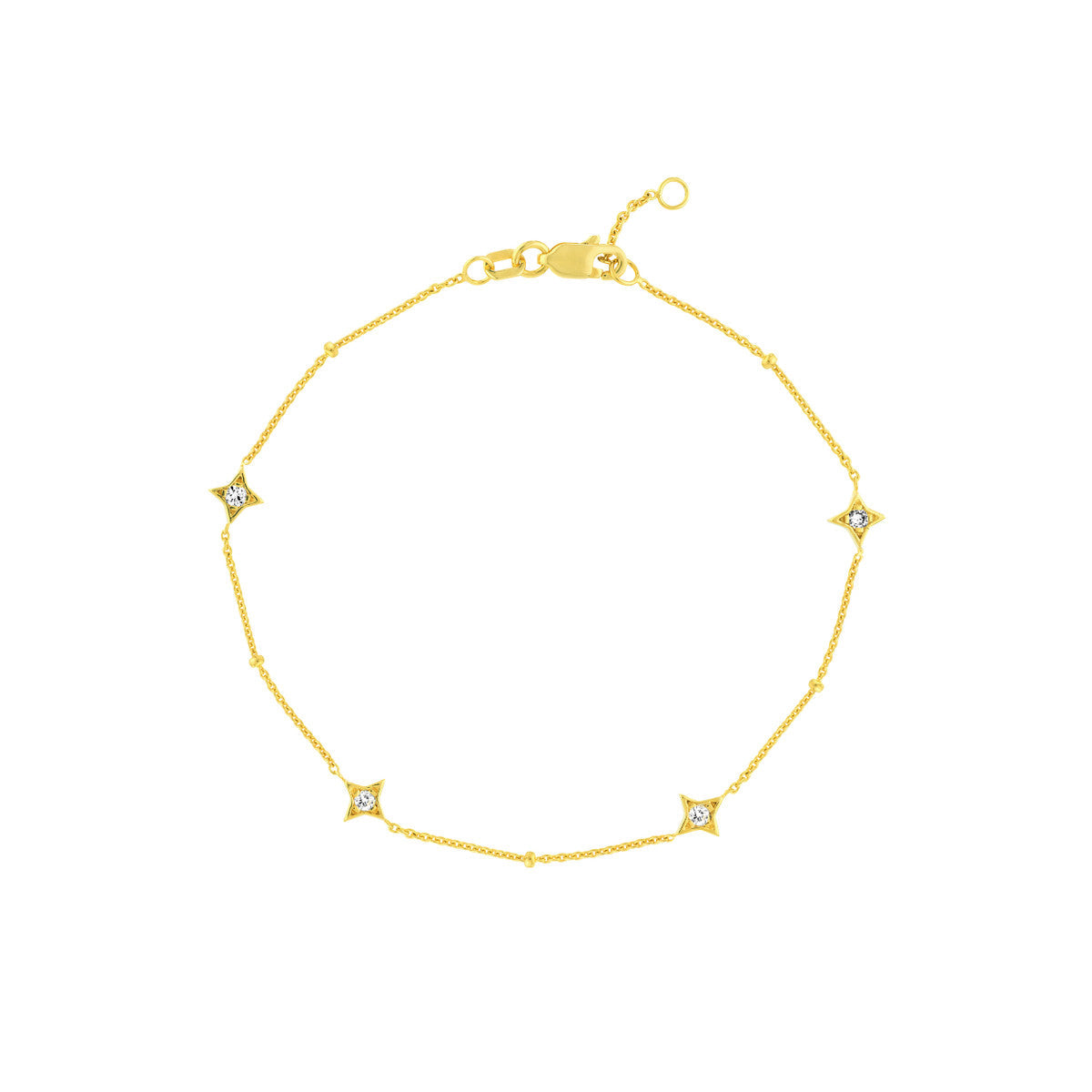 Diamond Multi-Cut Bezels and Beads Bracelet 14K Gold