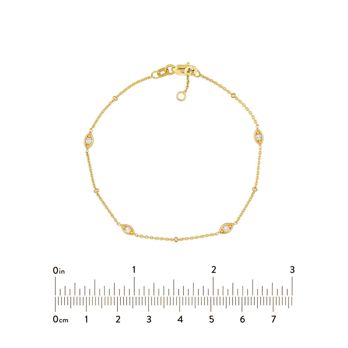 Diamond Multi-Cut Bezels and Beads Bracelet 14K Gold