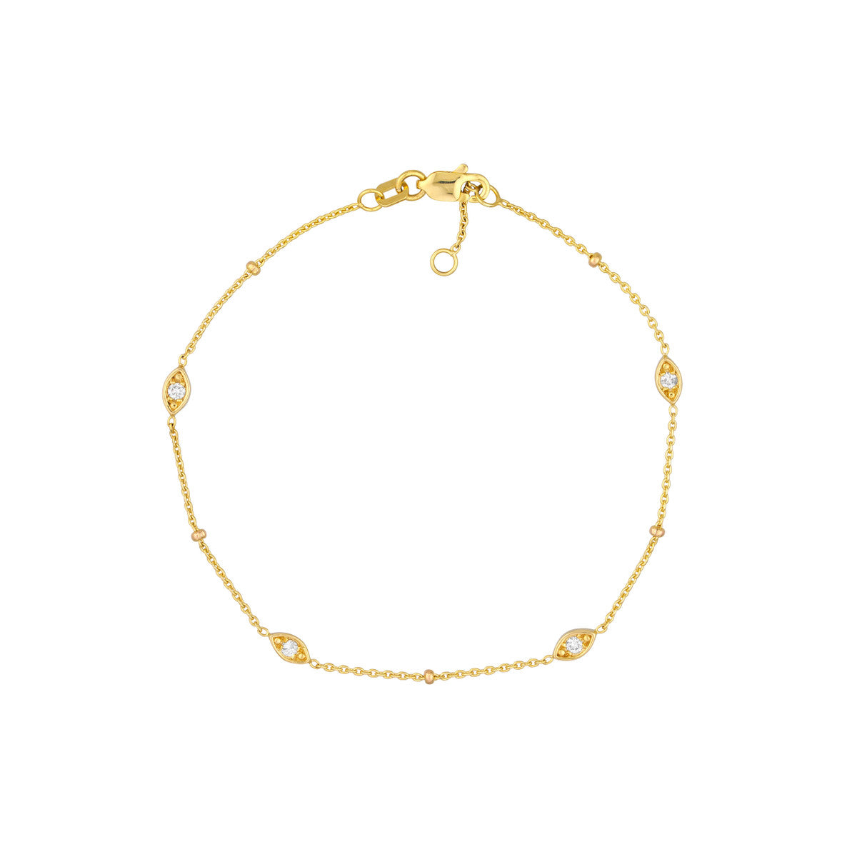 Diamond Multi-Cut Bezels and Beads Bracelet 14K Gold