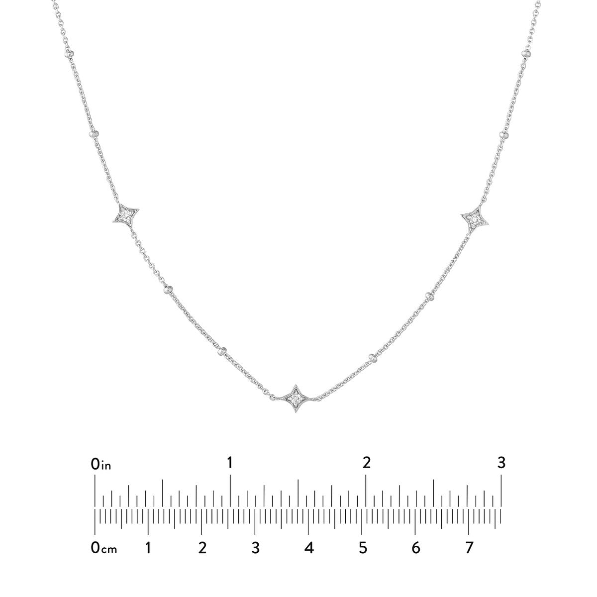 Diamond Star Bezels and Beads Necklace 14K Gold