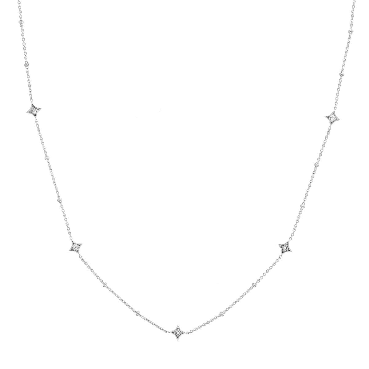 Diamond Star Bezels and Beads Necklace 14K Gold