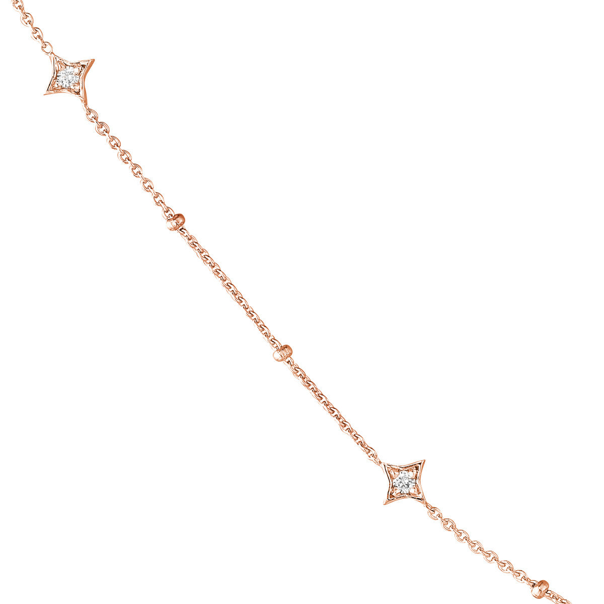 Diamond Star Bezels and Beads Necklace 14K Gold