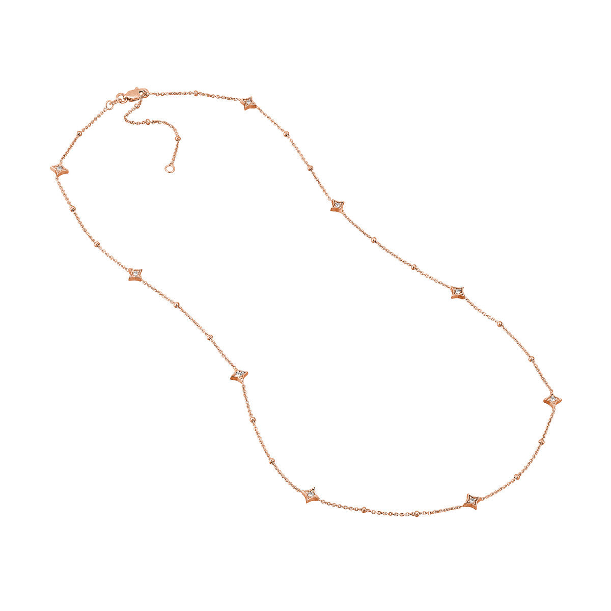 Diamond Star Bezels and Beads Necklace 14K Gold