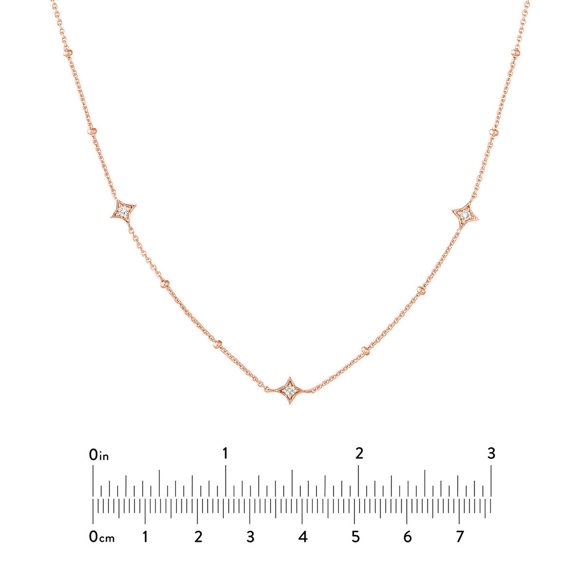Diamond Star Bezels and Beads Necklace 14K Gold