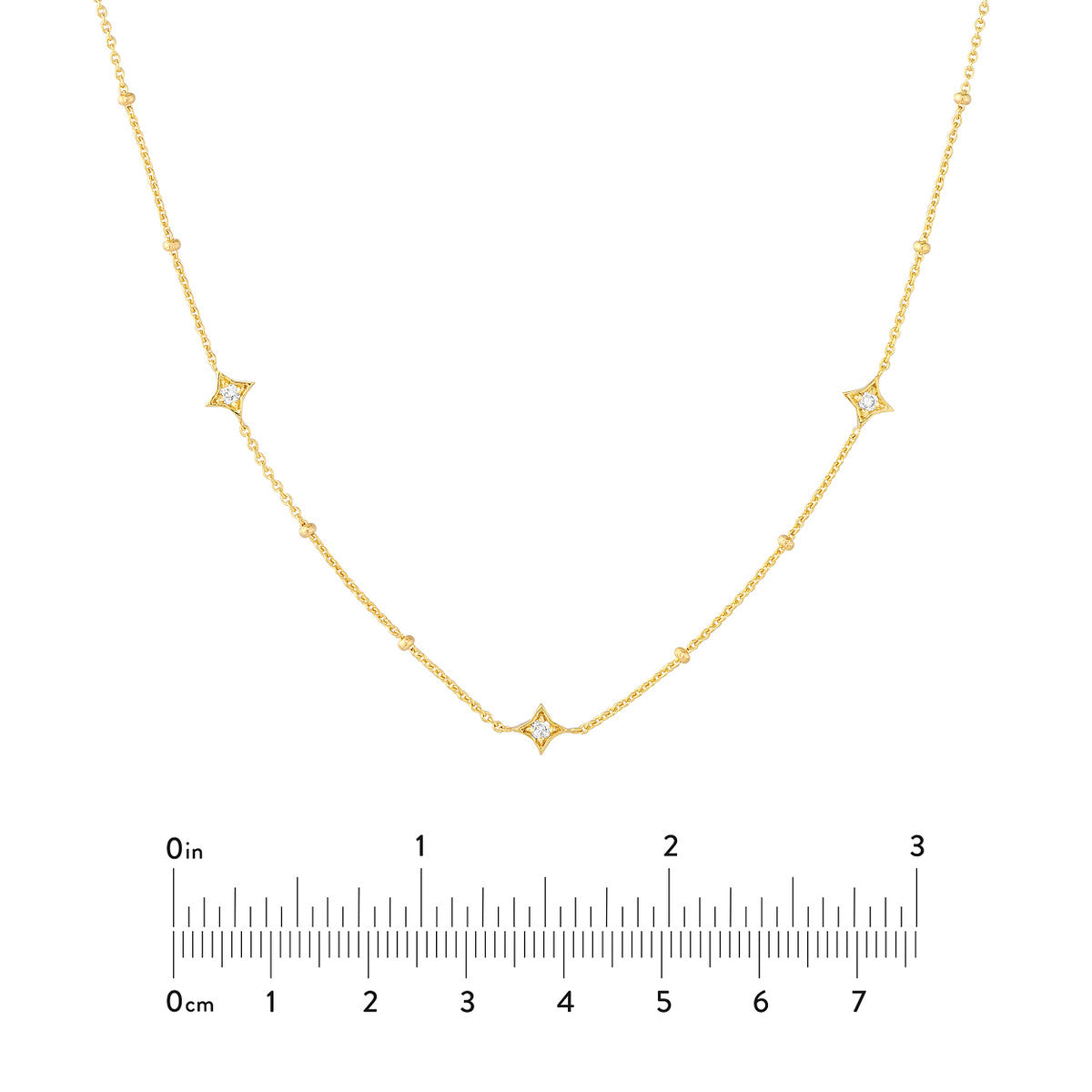 Diamond Star Bezels and Beads Necklace 14K Gold