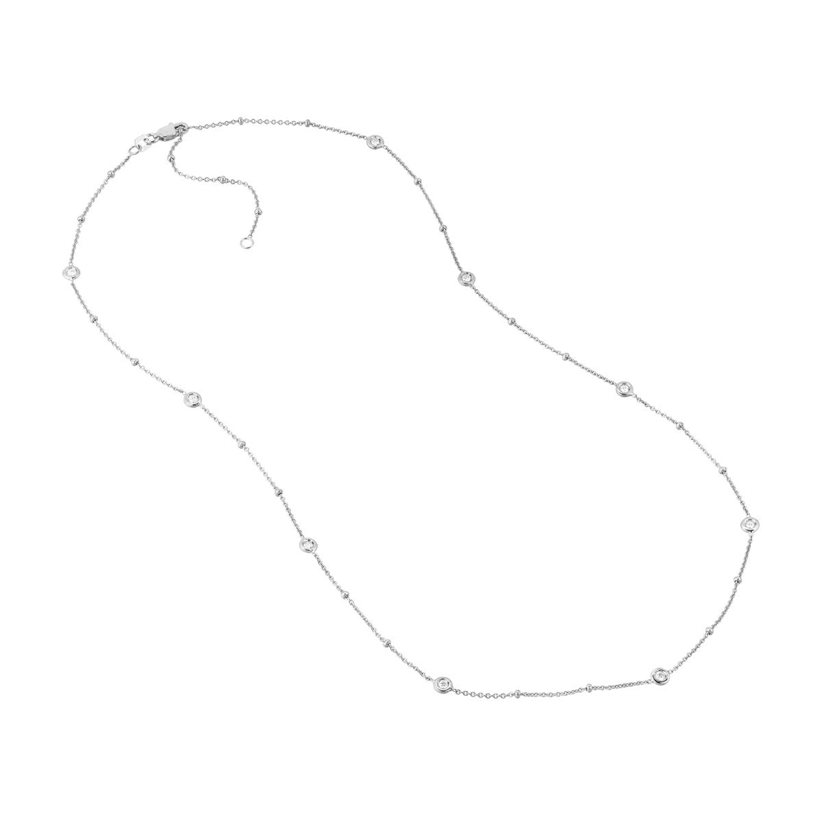 Diamond Bezels and Beads Necklace in 14K Yellow, White, or Rose Gold