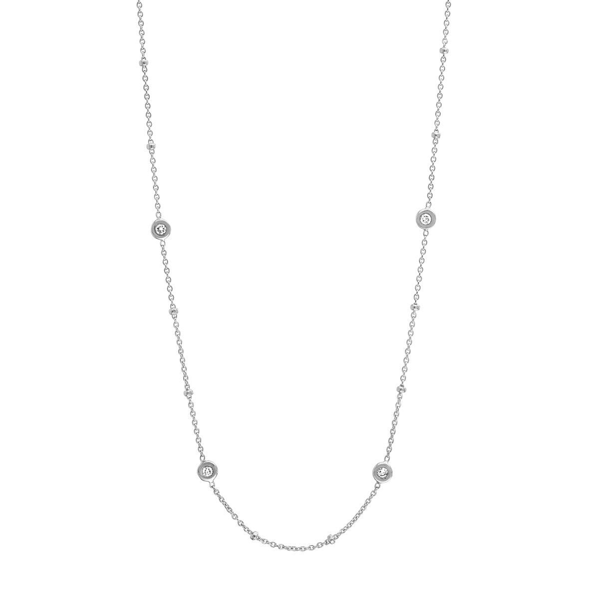 Diamond Bezels and Beads Necklace in 14K Yellow, White, or Rose Gold