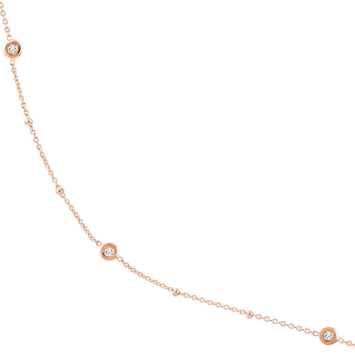 Diamond Bezels and Beads Necklace in 14K Yellow, White, or Rose Gold