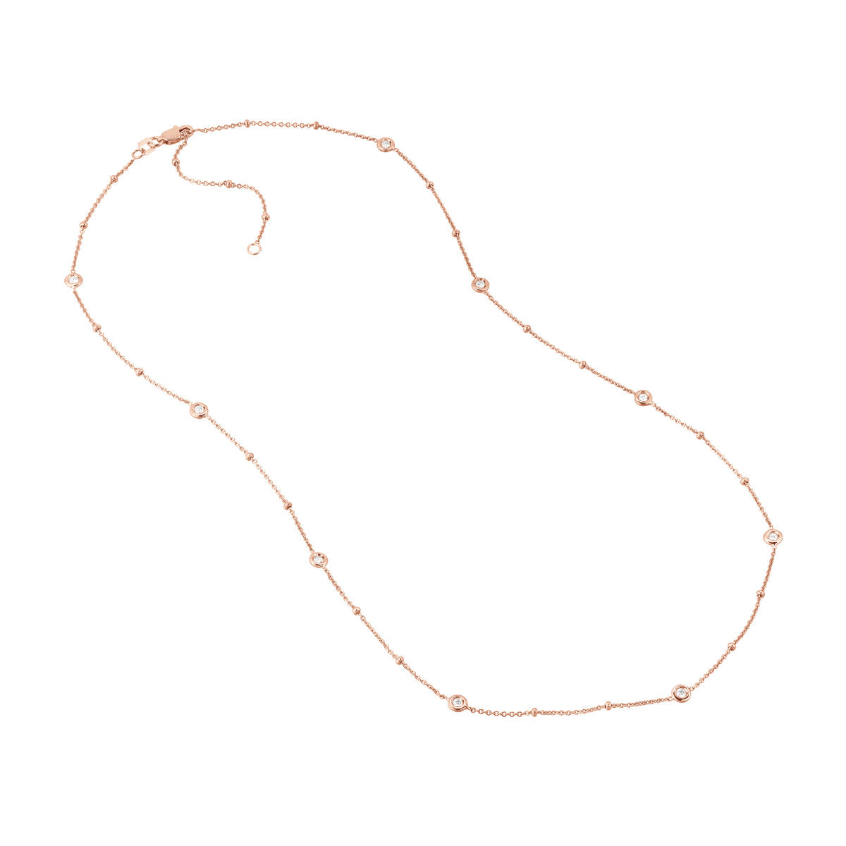 Diamond Bezels and Beads Necklace in 14K Yellow, White, or Rose Gold