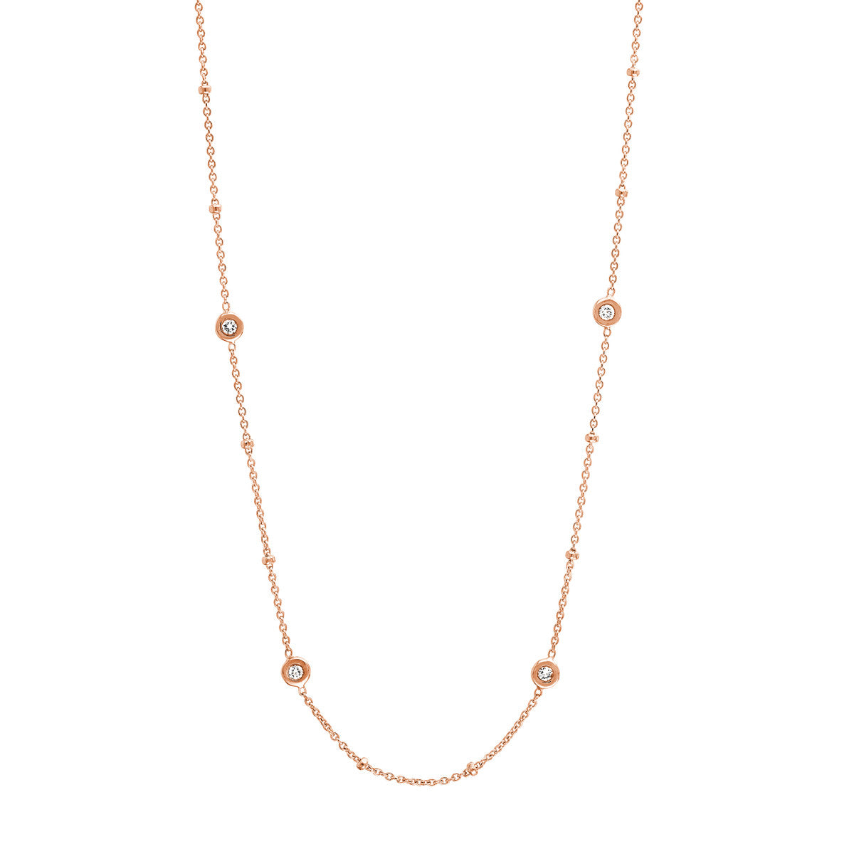 Diamond Bezels and Beads Necklace in 14K Yellow, White, or Rose Gold