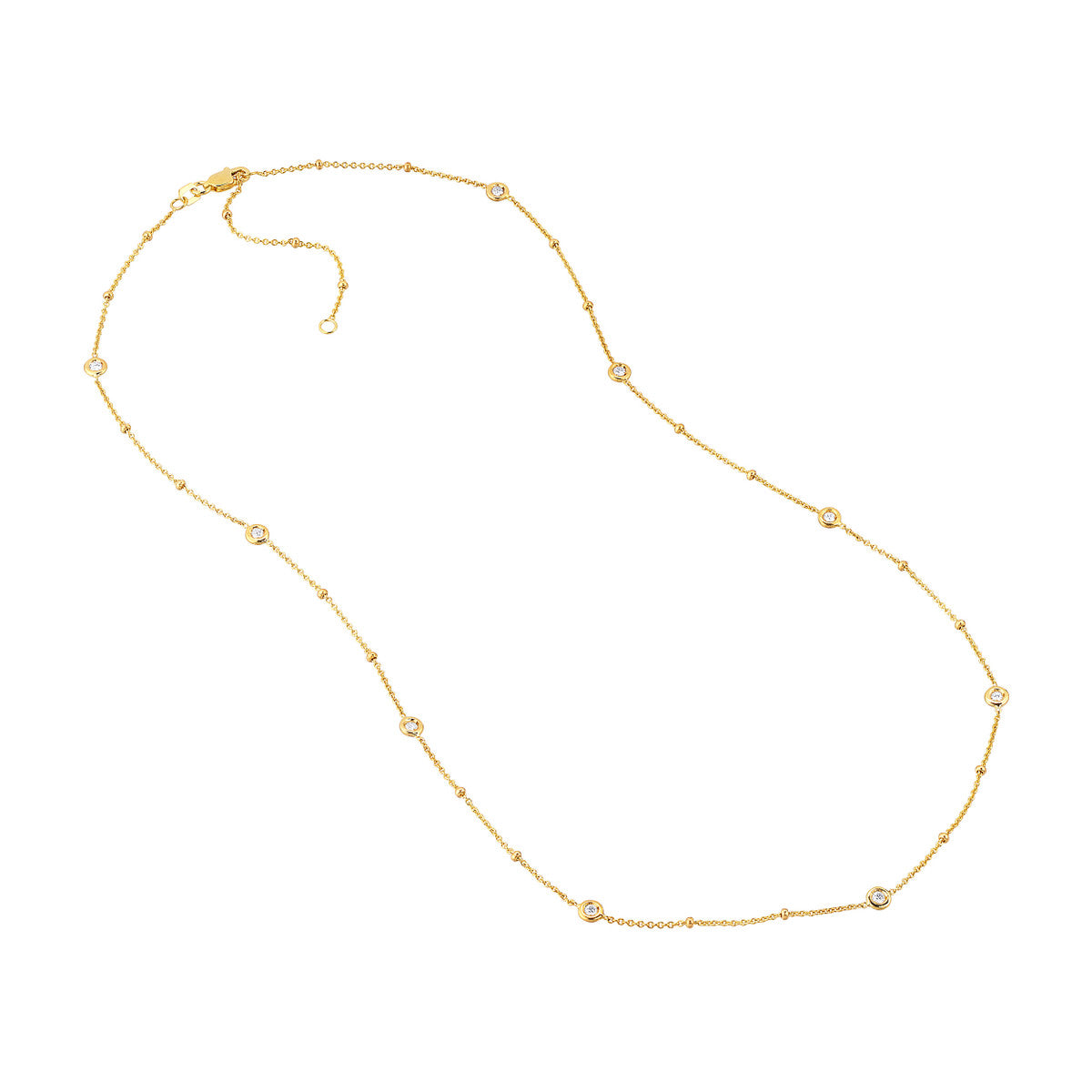 Diamond Bezels and Beads Necklace in 14K Yellow, White, or Rose Gold