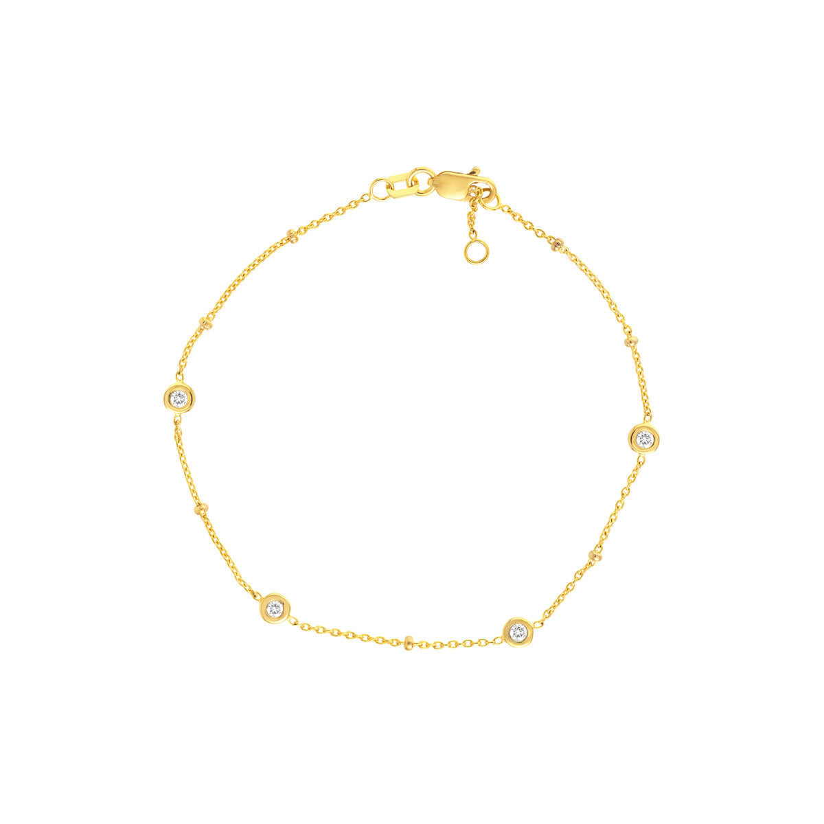 Diamond Multi-Cut Bezels and Beads Bracelet 14K Gold