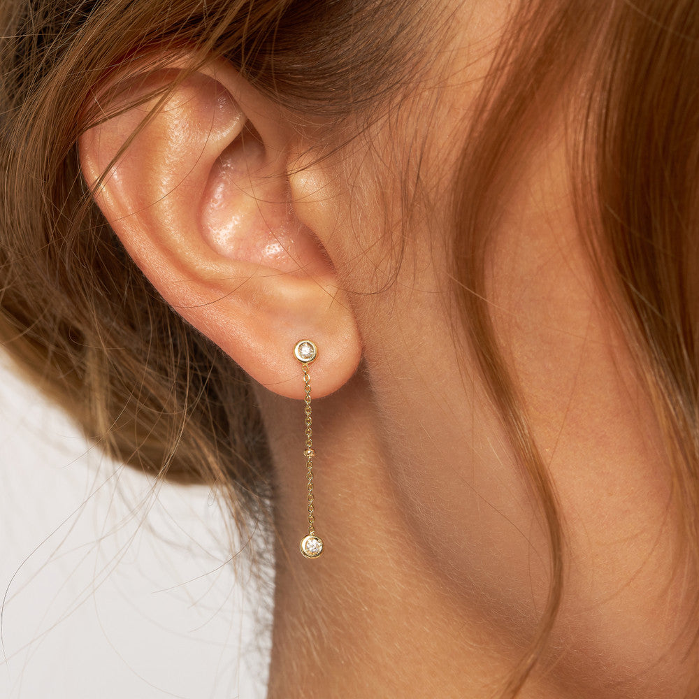 Drop Earrings with Diamond Bezels and Beads 14K Yellow and White Gold