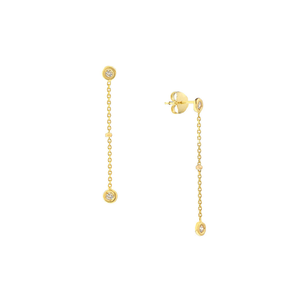 Drop Earrings with Diamond Bezels and Beads 14K Yellow and White Gold