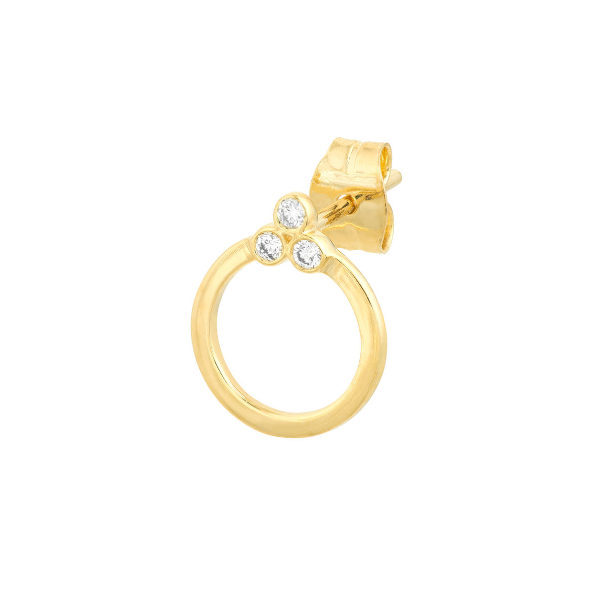 Diamond Trinity Door Knocker Stud Earrings 14K Yellow, White or Rose Gold