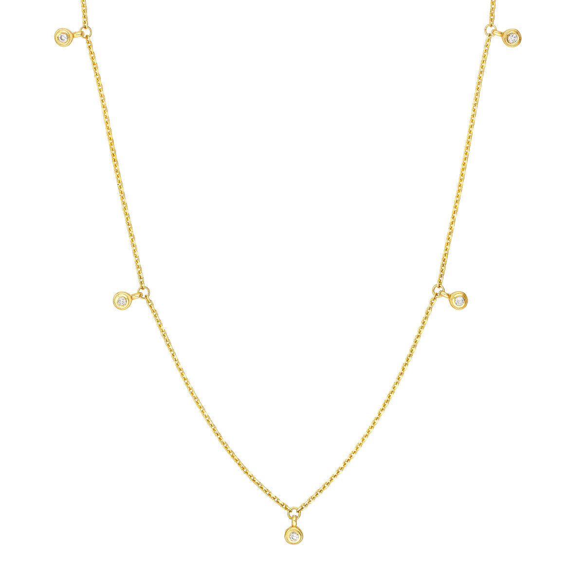 Diamond Bezel Drops Necklace 14K Gold