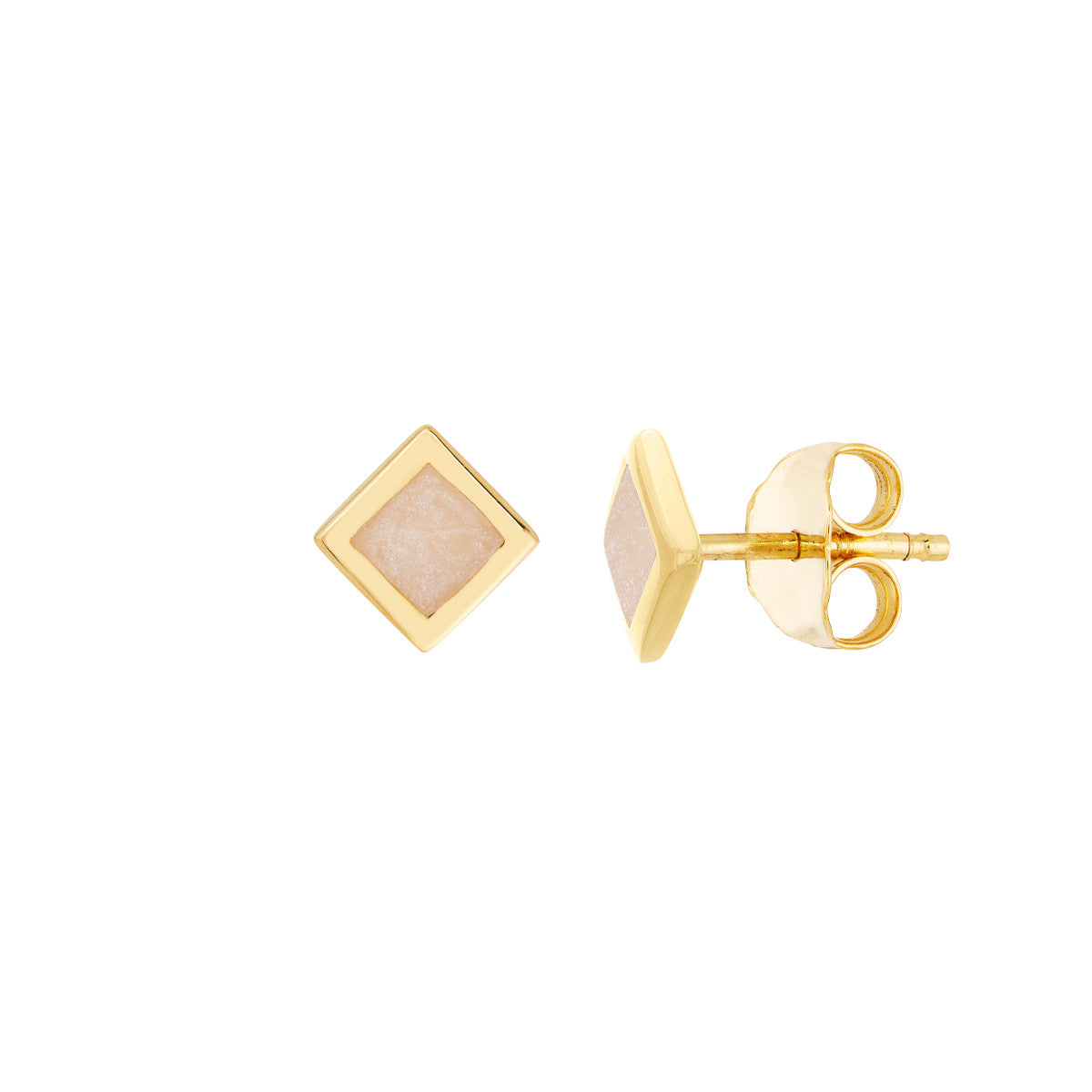Mother of Pearl Enamel  Multishape Stud Earrings 14K Yellow Gold