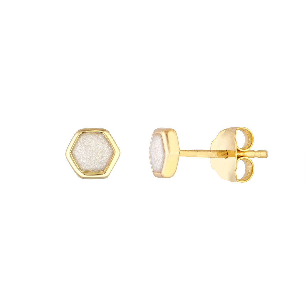 Mother of Pearl Enamel Multishape Stud Earrings 14K Yellow Gold