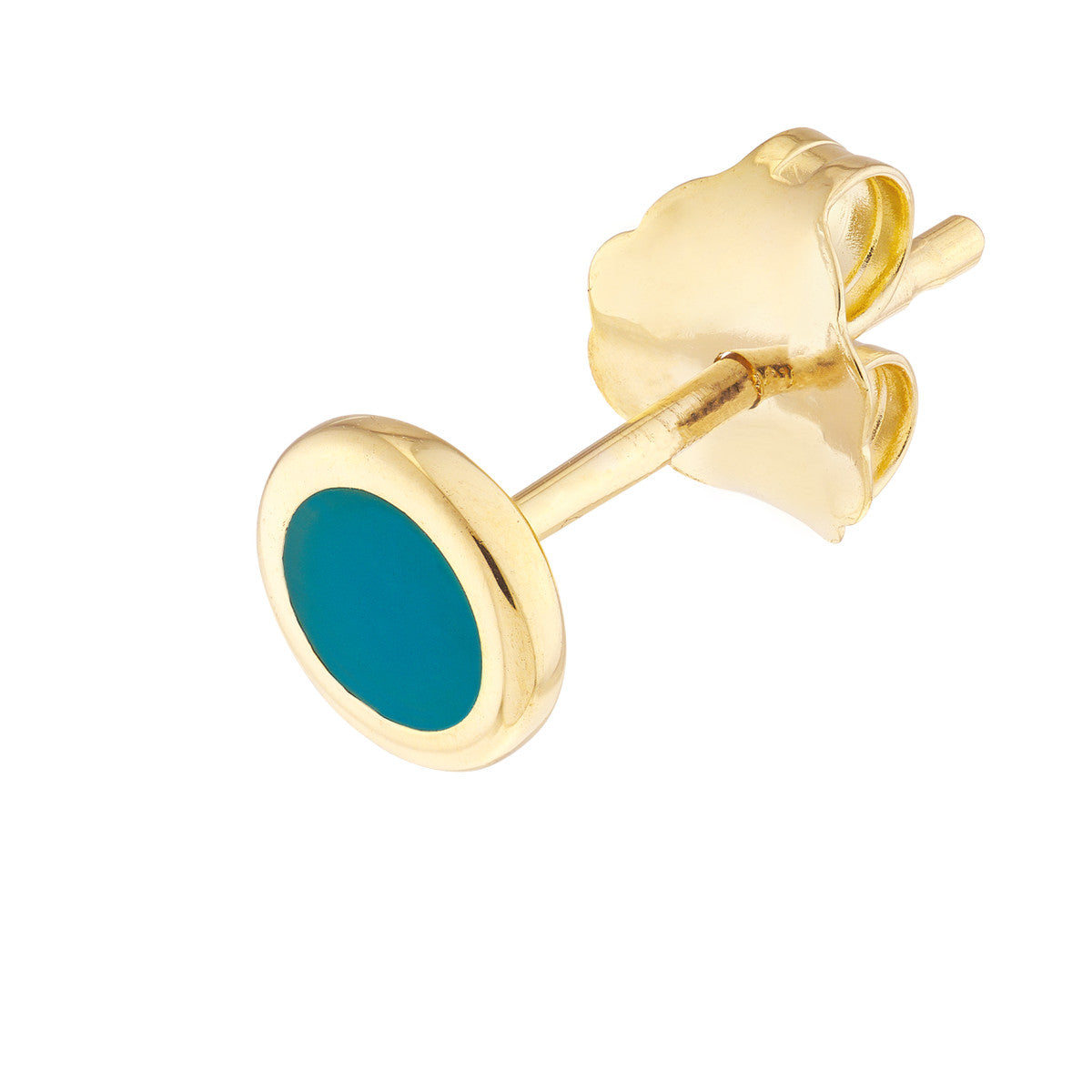 Turquoise Enamel Multishape Stud Earrings 14K Yellow Gold