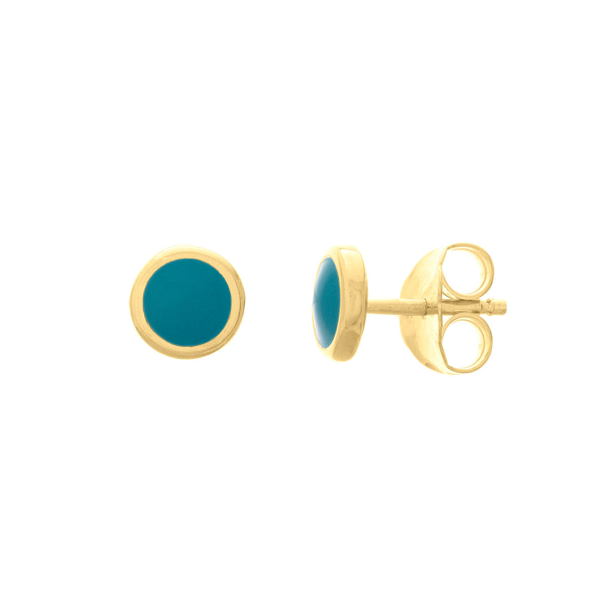 Turquoise Enamel Multishape Stud Earrings 14K Yellow Gold
