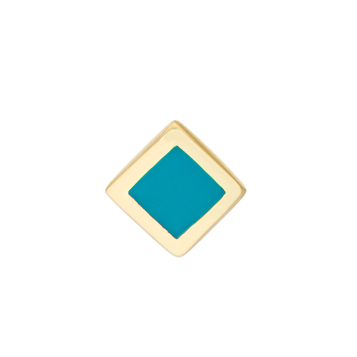 Turquoise Enamel Multishape Stud Earrings 14K Yellow Gold