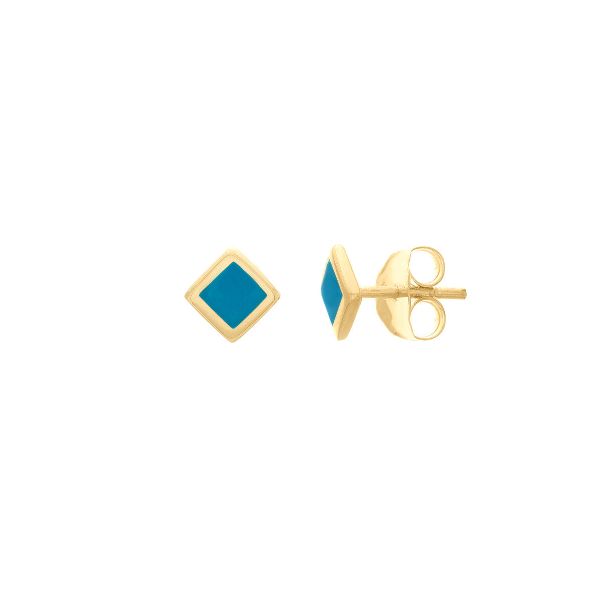 Turquoise Enamel Multishape Stud Earrings 14K Yellow Gold