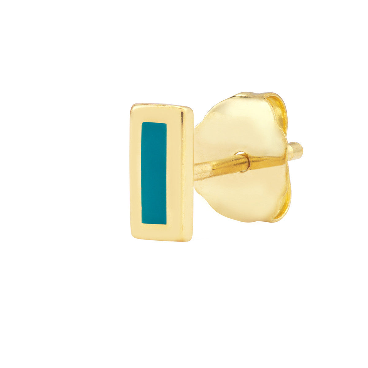 Turquoise Enamel Multishape Stud Earrings 14K Yellow Gold
