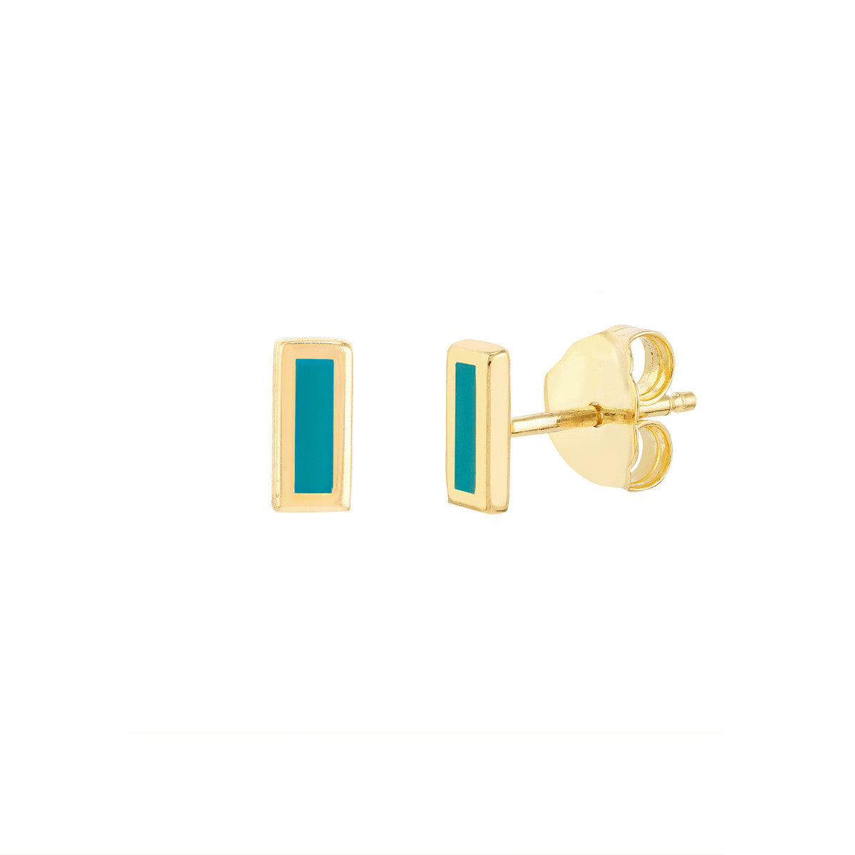 Turquoise Enamel Multishape Stud Earrings 14K Yellow Gold