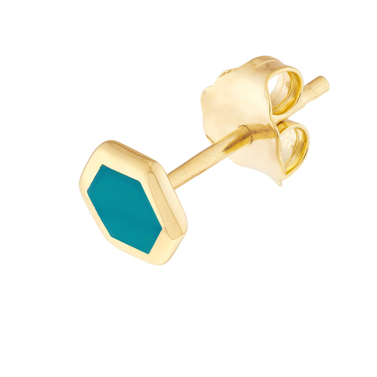 Turquoise Enamel Multishape Stud Earrings 14K Yellow Gold