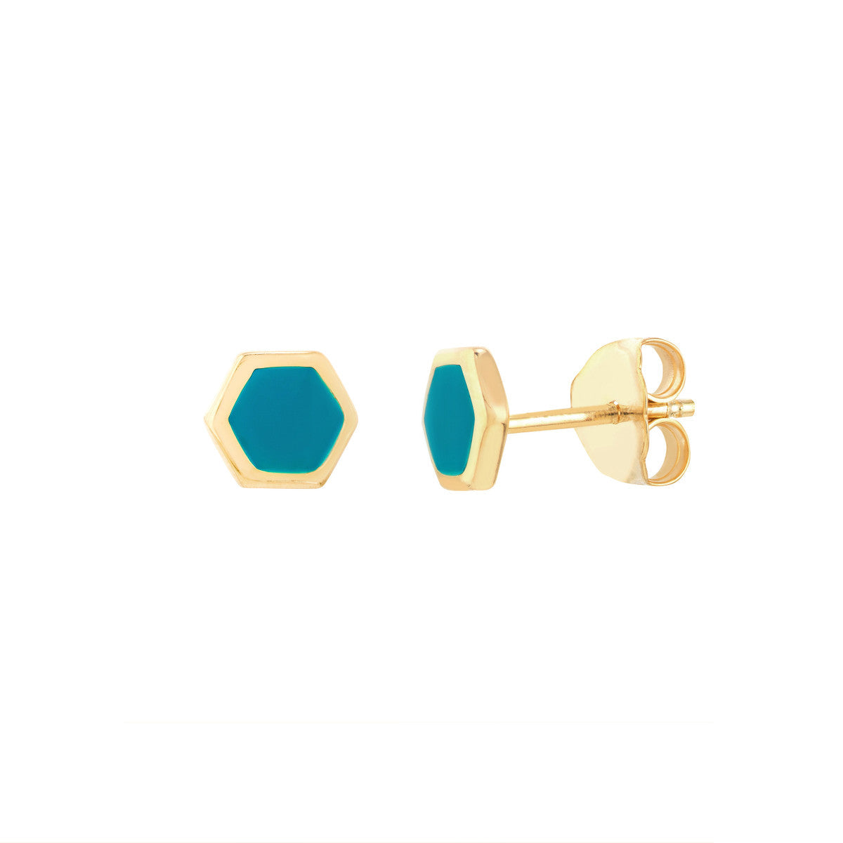 Turquoise Enamel Multishape Stud Earrings 14K Yellow Gold