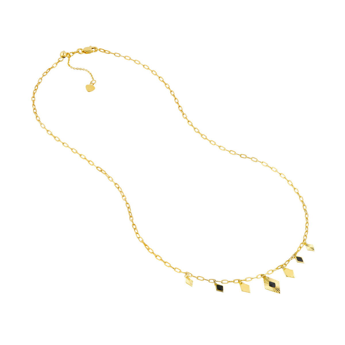 Black Enamel Diamond-Shaped Drops Necklace 14K Yellow Gold