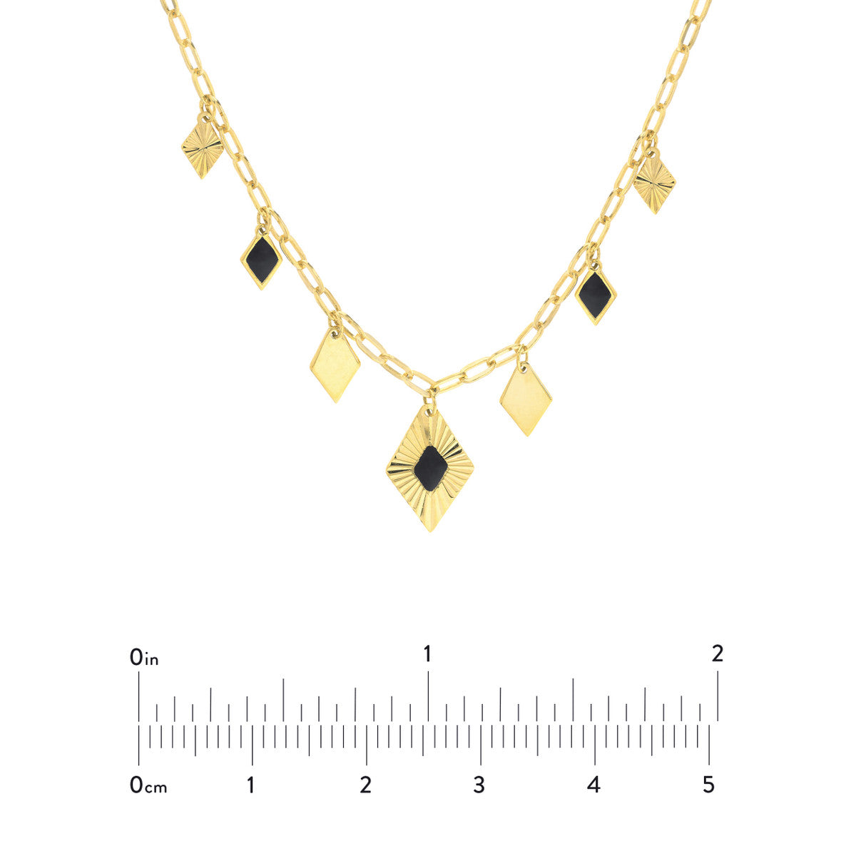 Black Enamel Diamond-Shaped Drops Necklace 14K Yellow Gold