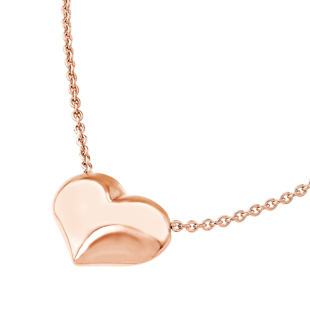 Puffy Heart Adjustable Necklace 14K Yellow, White or Rose Gold