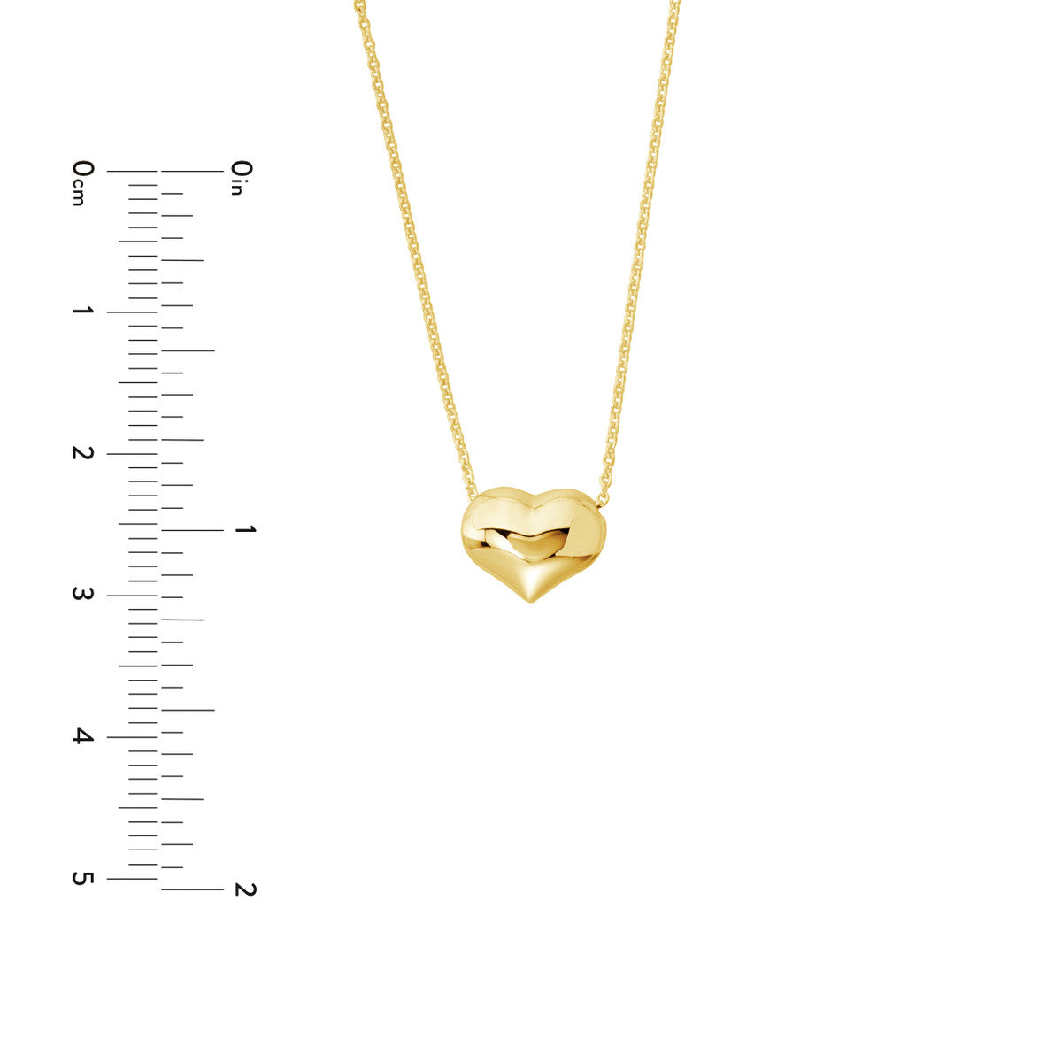 Puffy Heart Adjustable Necklace 14K Yellow, White or Rose Gold