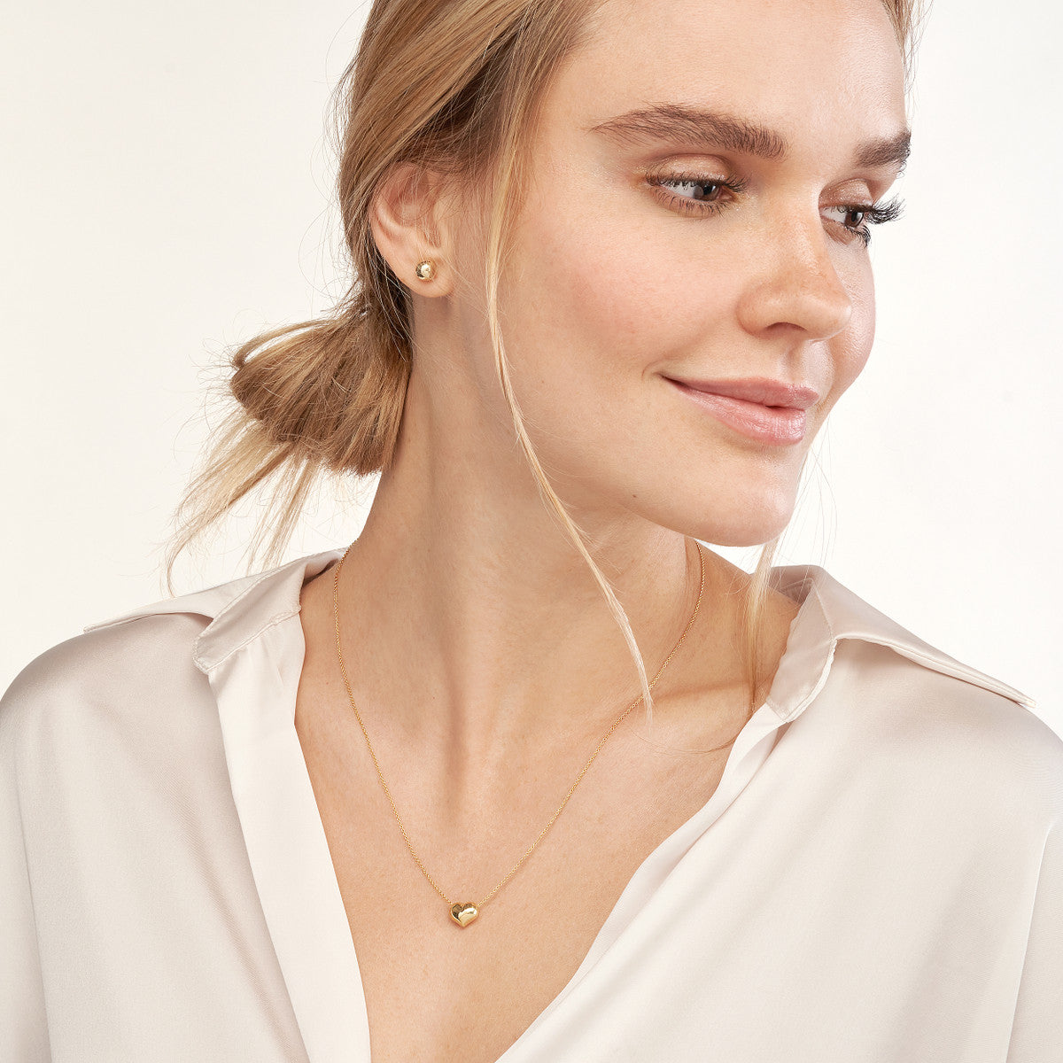Puffy Heart Adjustable Necklace 14K Yellow, White or Rose Gold